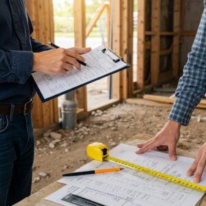 Contractor discussing water line replacement costs with a homeowner