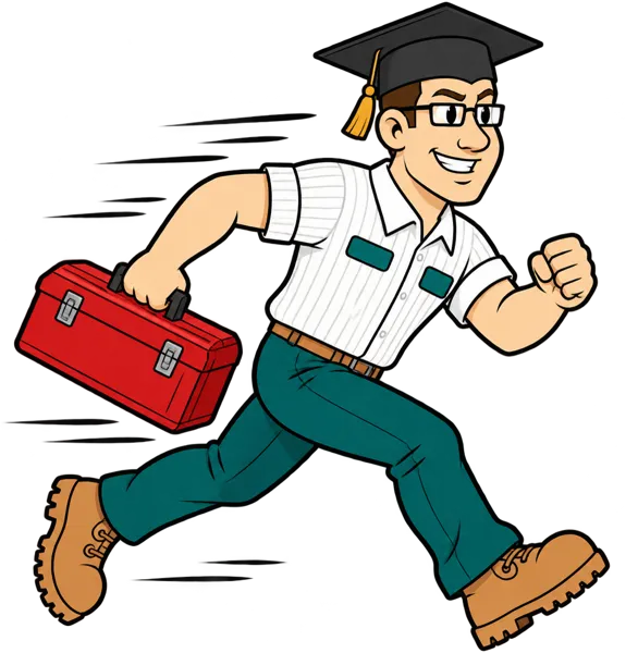 Delta Dan running with his toolbox